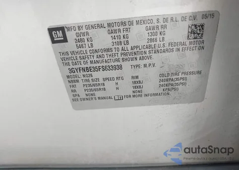 2015 Cadillac Srx Luxury Collection from USA, damaged, VIN 3GYFNBE35FS633938